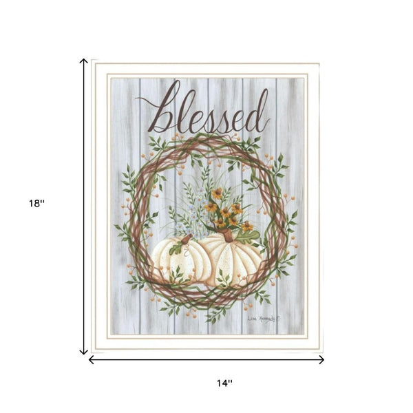 HomeRoots Set of Two Thankful & Blessed Wall Art Prints in White Frames - Fall Decor for Home Elegance 568617