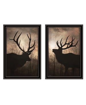 HomeRoots Set of Two Elk at Sunrise Framed Wall Art - Stunning Nature Prints for Your Home Décor Collection 568620