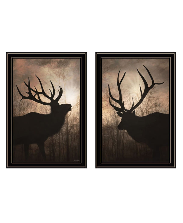 HomeRoots Set of Two Elk at Sunrise Framed Wall Art - Stunning Nature Prints for Your Home Décor Collection 568620