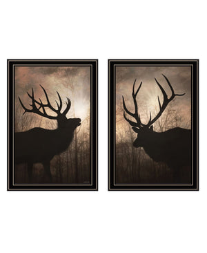 HomeRoots Set of Two Elk at Sunrise Framed Wall Art - Stunning Nature Prints for Your Home Décor Collection 568620