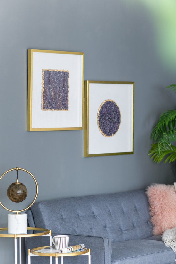 English Elm S/2 Lillian Purple Crystal Shadow Boxes - Elegant Wall Décor With Velvet & Gold Accents, 23.6" W2078P318313-GIGA