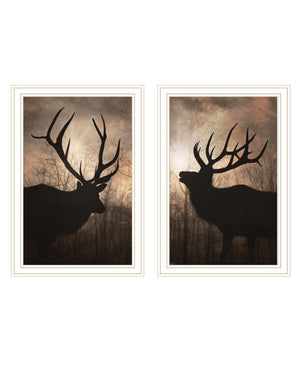 HomeRoots Set of Two Elk at Sunrise Framed Wall Art – Elegant Nature Prints for Modern Rustic Decor 568621