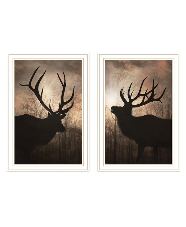 HomeRoots Set of Two Elk at Sunrise Framed Wall Art – Elegant Nature Prints for Modern Rustic Decor 568621