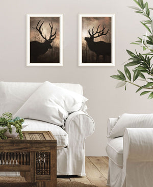 HomeRoots Set of Two Elk at Sunrise Framed Wall Art – Elegant Nature Prints for Modern Rustic Decor 568621