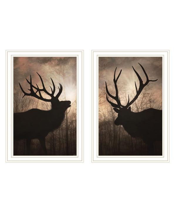 HomeRoots Set of Two Elk at Sunrise Framed Wall Art – Elegant Nature Prints for Modern Rustic Decor 568621