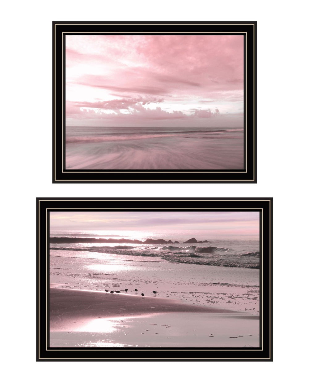HomeRoots Set of Two "Yes Believe It. Pink Beach Sand" Framed Wall Art Prints for Modern Coastal Decor 568622
