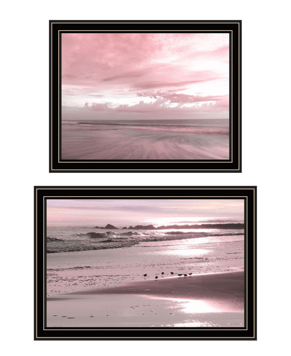 HomeRoots Set of Two "Yes Believe It. Pink Beach Sand" Framed Wall Art Prints for Modern Coastal Decor 568622