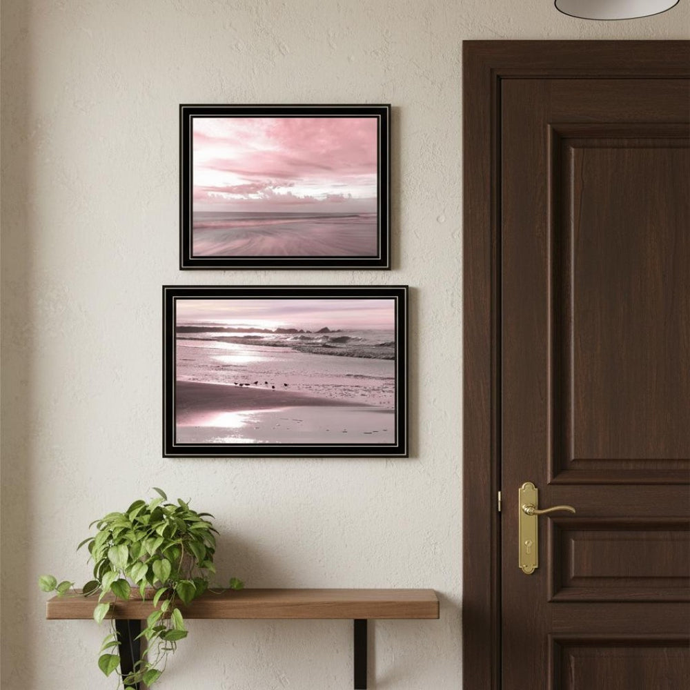 HomeRoots Set of Two "Yes Believe It. Pink Beach Sand" Framed Wall Art Prints for Modern Coastal Decor 568622