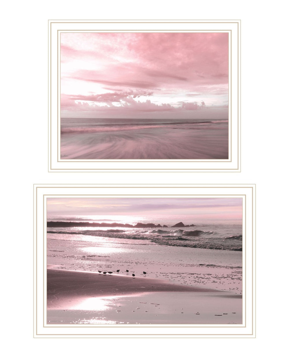 HomeRoots Set of Two "Yes Believe It! Pink Beach Sand" Framed Art Prints - Modern Coastal Wall Décor 568623