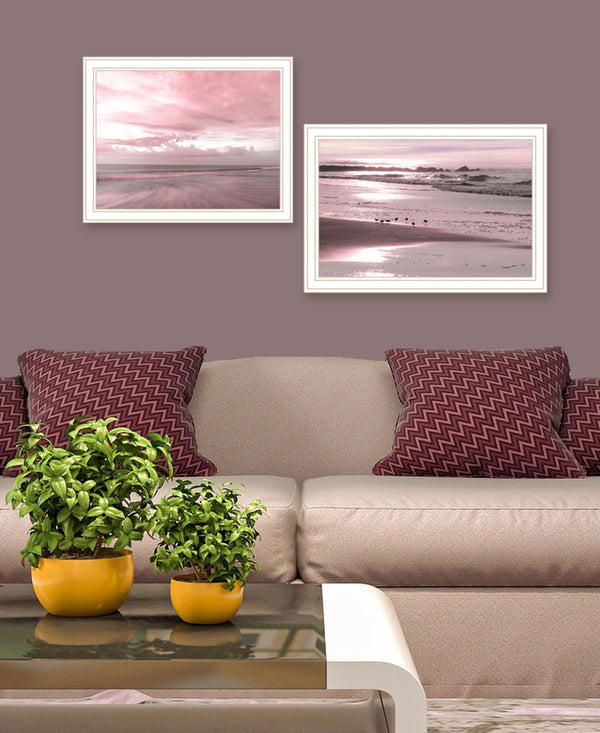 HomeRoots Set of Two "Yes Believe It! Pink Beach Sand" Framed Art Prints - Modern Coastal Wall Décor 568623