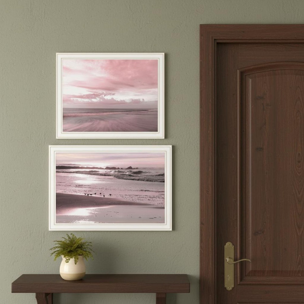 HomeRoots Set of Two "Yes Believe It! Pink Beach Sand" Framed Art Prints - Modern Coastal Wall Décor 568623
