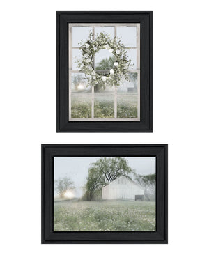HomeRoots Set of Two Green Country Morning Framed Wall Art Prints - Elegant Decor for Any Room 568624