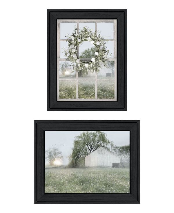 HomeRoots Set of Two Green Country Morning Framed Wall Art Prints - Elegant Decor for Any Room 568624