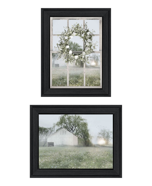 HomeRoots Set of Two Green Country Morning Framed Wall Art Prints - Elegant Decor for Any Room 568624