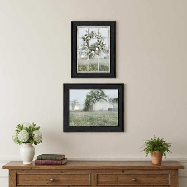 HomeRoots Set of Two Green Country Morning Framed Wall Art Prints - Elegant Decor for Any Room 568624