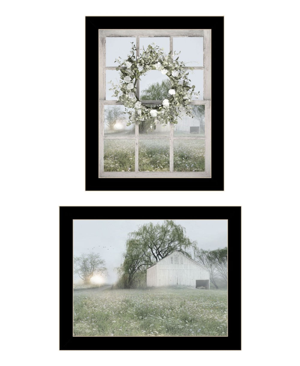 HomeRoots Set of Two Framed Country Morning Prints - Elegant Green Art for Modern Farmhouse Décor 568625