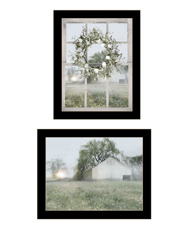 HomeRoots Set of Two Framed Country Morning Prints - Elegant Green Art for Modern Farmhouse Décor 568625