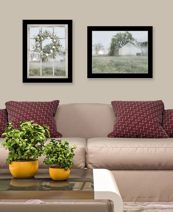 HomeRoots Set of Two Framed Country Morning Prints - Elegant Green Art for Modern Farmhouse Décor 568625