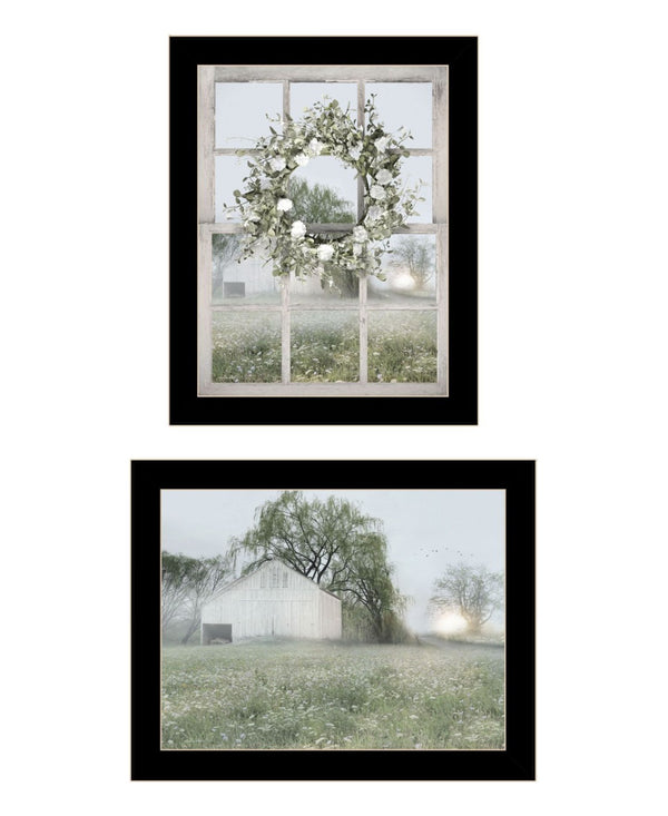 HomeRoots Set of Two Framed Country Morning Prints - Elegant Green Art for Modern Farmhouse Décor 568625