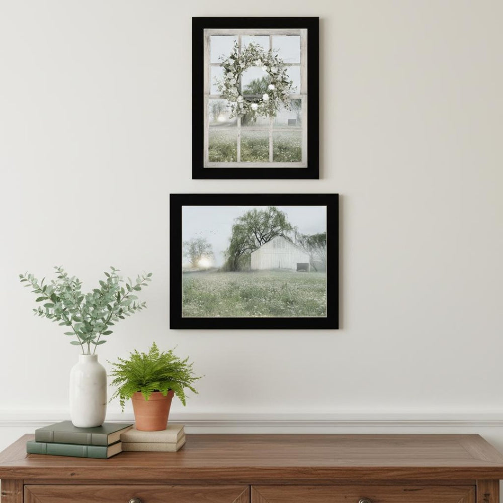 HomeRoots Set of Two Framed Country Morning Prints - Elegant Green Art for Modern Farmhouse Décor 568625