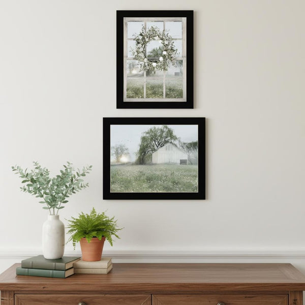 HomeRoots Set of Two Framed Country Morning Prints - Elegant Green Art for Modern Farmhouse Décor 568625