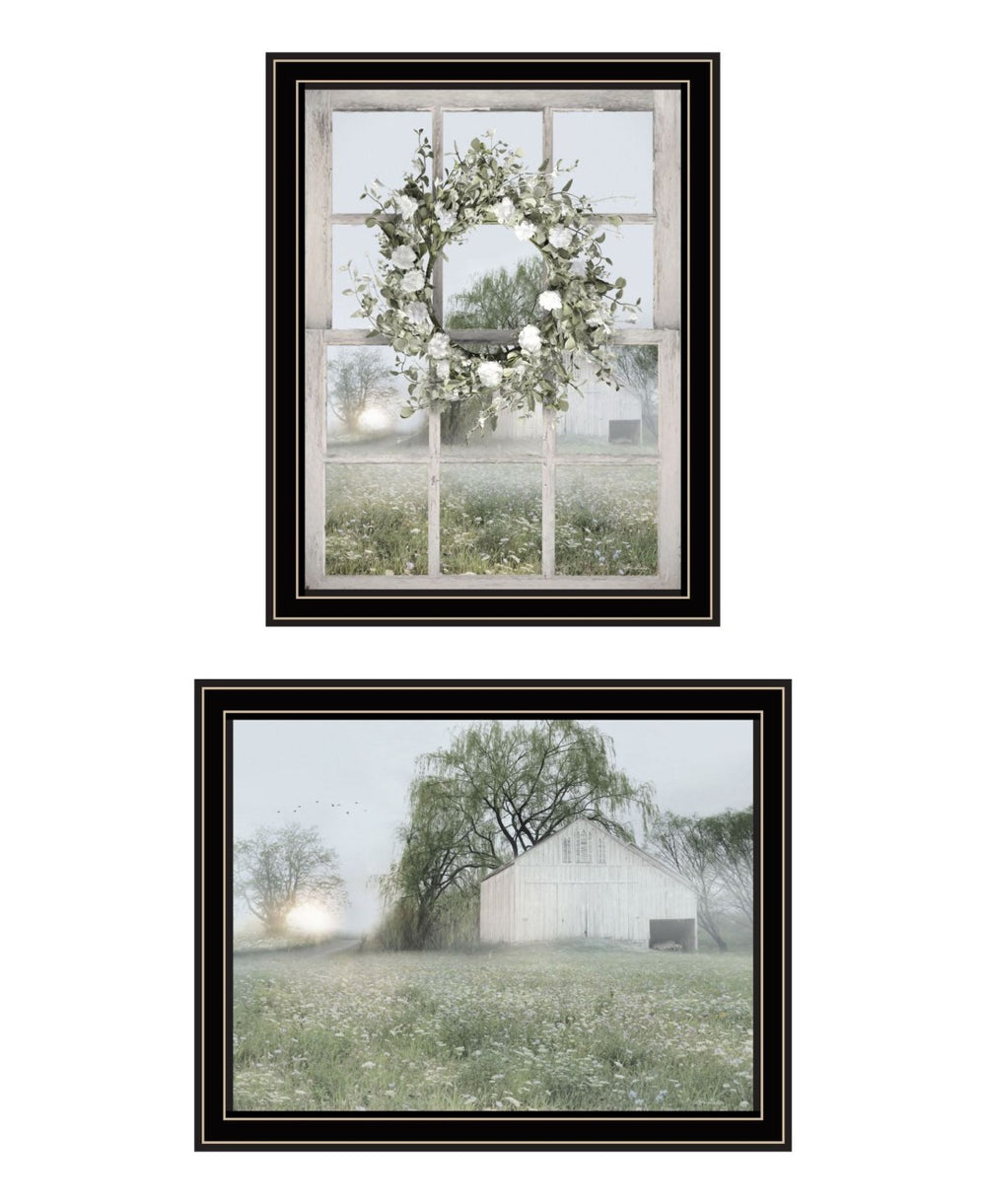 HomeRoots Set of Two Charming Green Country Morning Framed Prints – Stylish Art for Home & Office Decor 568626