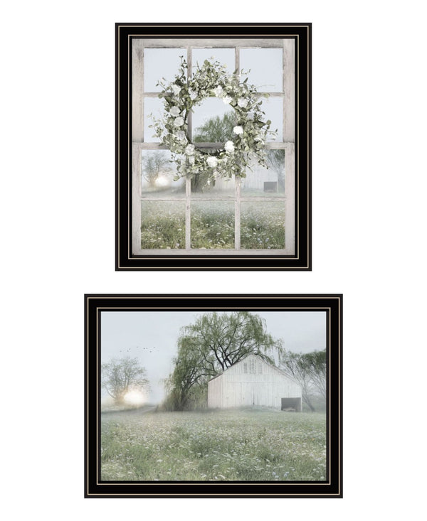 HomeRoots Set of Two Charming Green Country Morning Framed Prints – Stylish Art for Home & Office Decor 568626