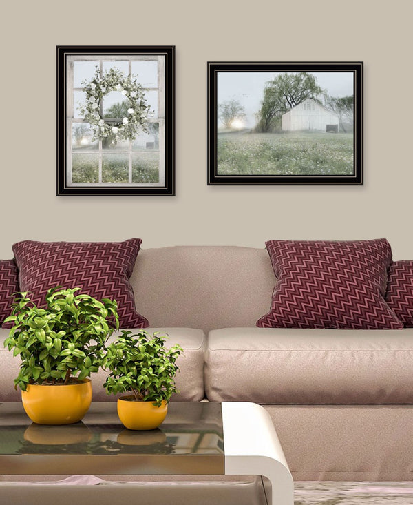HomeRoots Set of Two Charming Green Country Morning Framed Prints – Stylish Art for Home & Office Decor 568626