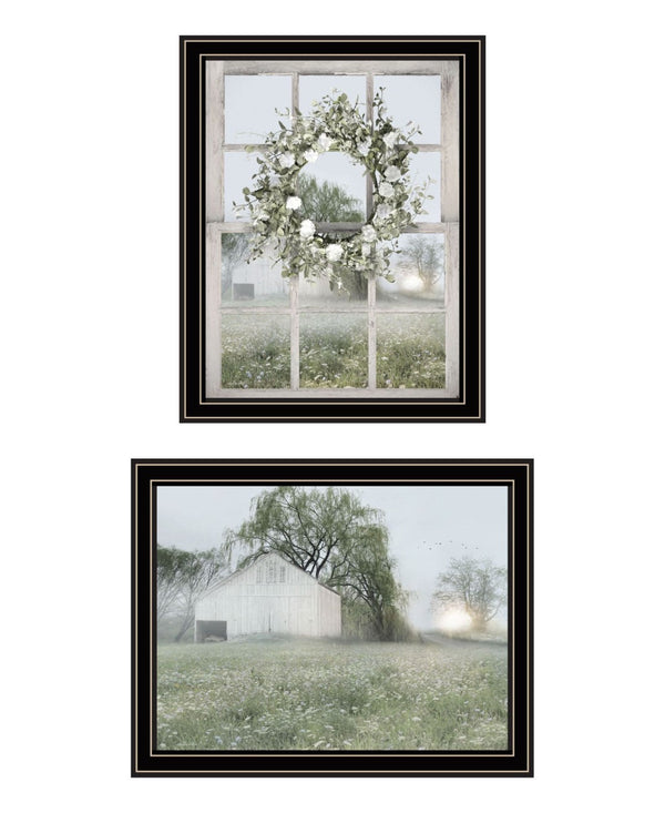 HomeRoots Set of Two Charming Green Country Morning Framed Prints – Stylish Art for Home & Office Decor 568626