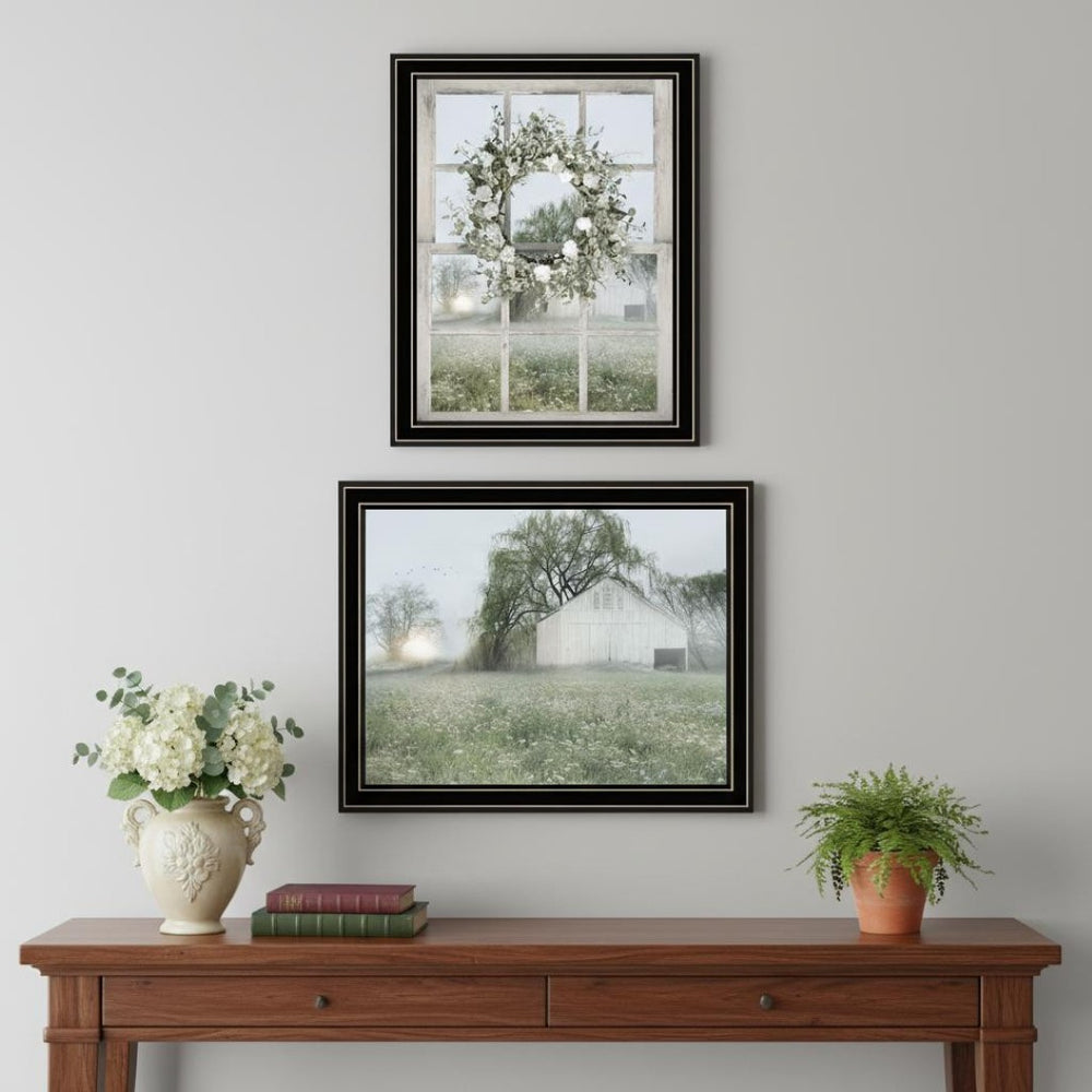 HomeRoots Set of Two Charming Green Country Morning Framed Prints – Stylish Art for Home & Office Decor 568626