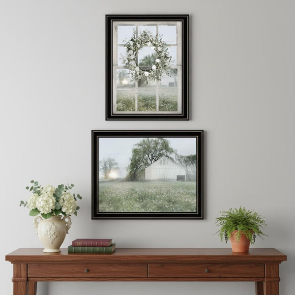 HomeRoots Set of Two Charming Green Country Morning Framed Prints – Stylish Art for Home & Office Decor 568626