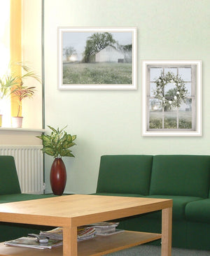 HomeRoots Set of Two Green Country Morning Wall Art Prints in Elegant White Frames for Timeless Decor 568627