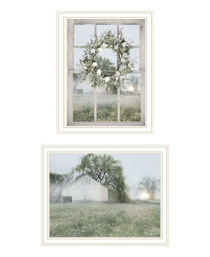 HomeRoots Set of Two Green Country Morning Wall Art Prints in Elegant White Frames for Timeless Decor 568627