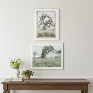 HomeRoots Set of Two Green Country Morning Wall Art Prints in Elegant White Frames for Timeless Decor 568627