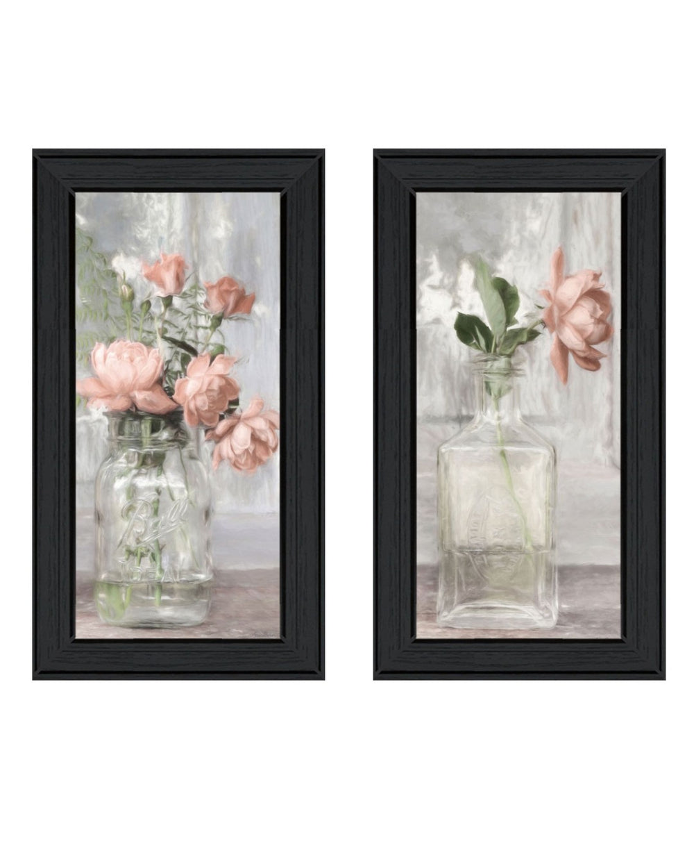 HomeRoots Set of Two Framed Cottage Peach Rose Wall Art for Elegant Home Decor – Timeless Charm & Style 568628