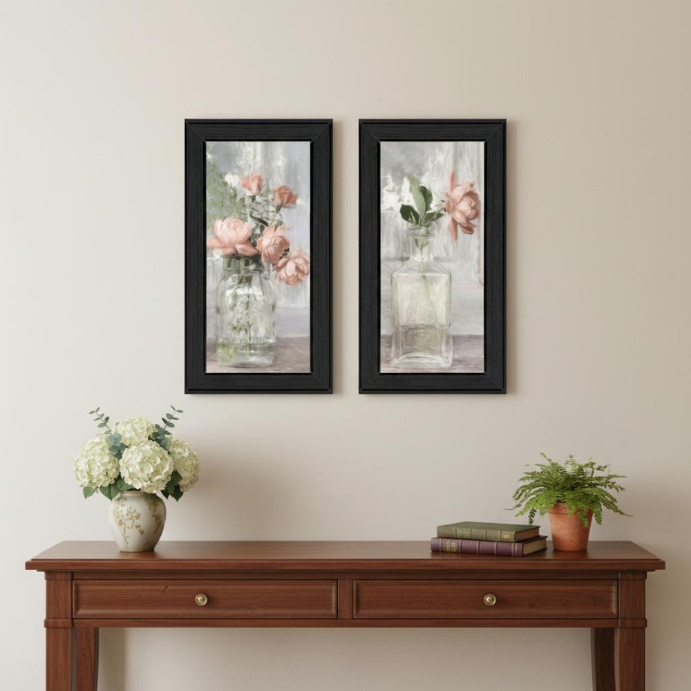 HomeRoots Set of Two Framed Cottage Peach Rose Wall Art for Elegant Home Decor – Timeless Charm & Style 568628