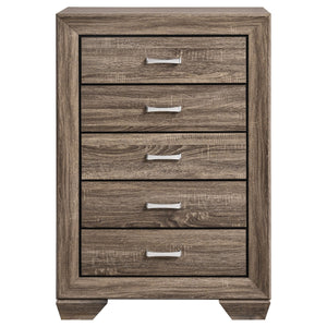 English Elm Harrison Washed Taupe 5-Drawer Chest with Soft Oak Grain, Slim Black Accents, Calm Clutter-Free Style B062P378454