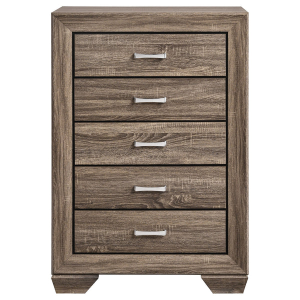 English Elm Harrison Washed Taupe 5-Drawer Chest with Soft Oak Grain, Slim Black Accents, Calm Clutter-Free Style B062P378454