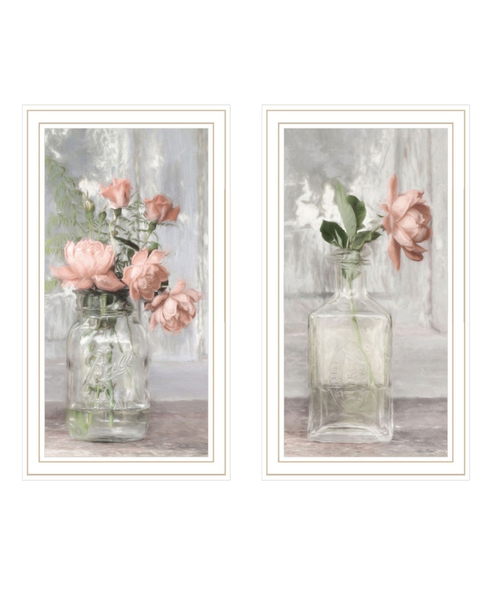 HomeRoots Set of Two Framed Peach Rose Wall Art Prints - Elegant Cottage Decor for Timeless Interiors 568630