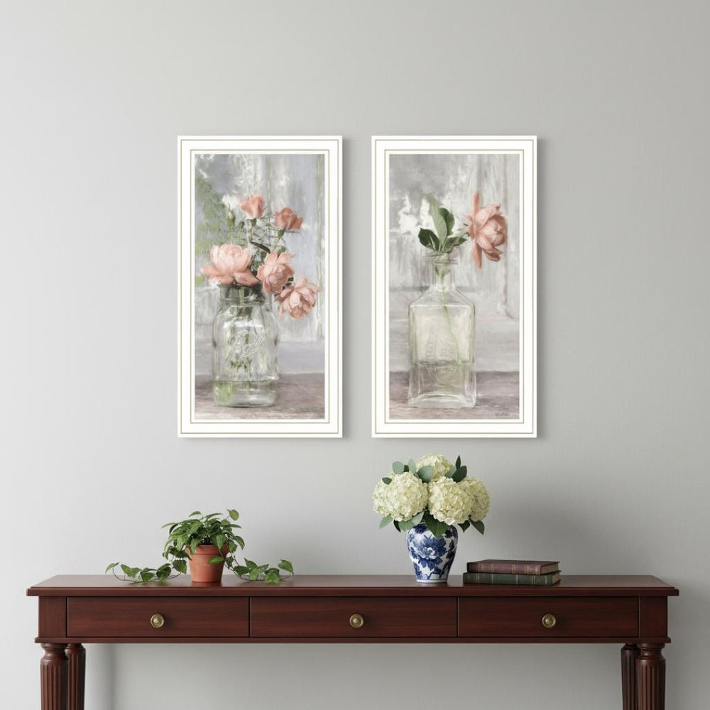 HomeRoots Set of Two Framed Peach Rose Wall Art Prints - Elegant Cottage Decor for Timeless Interiors 568630