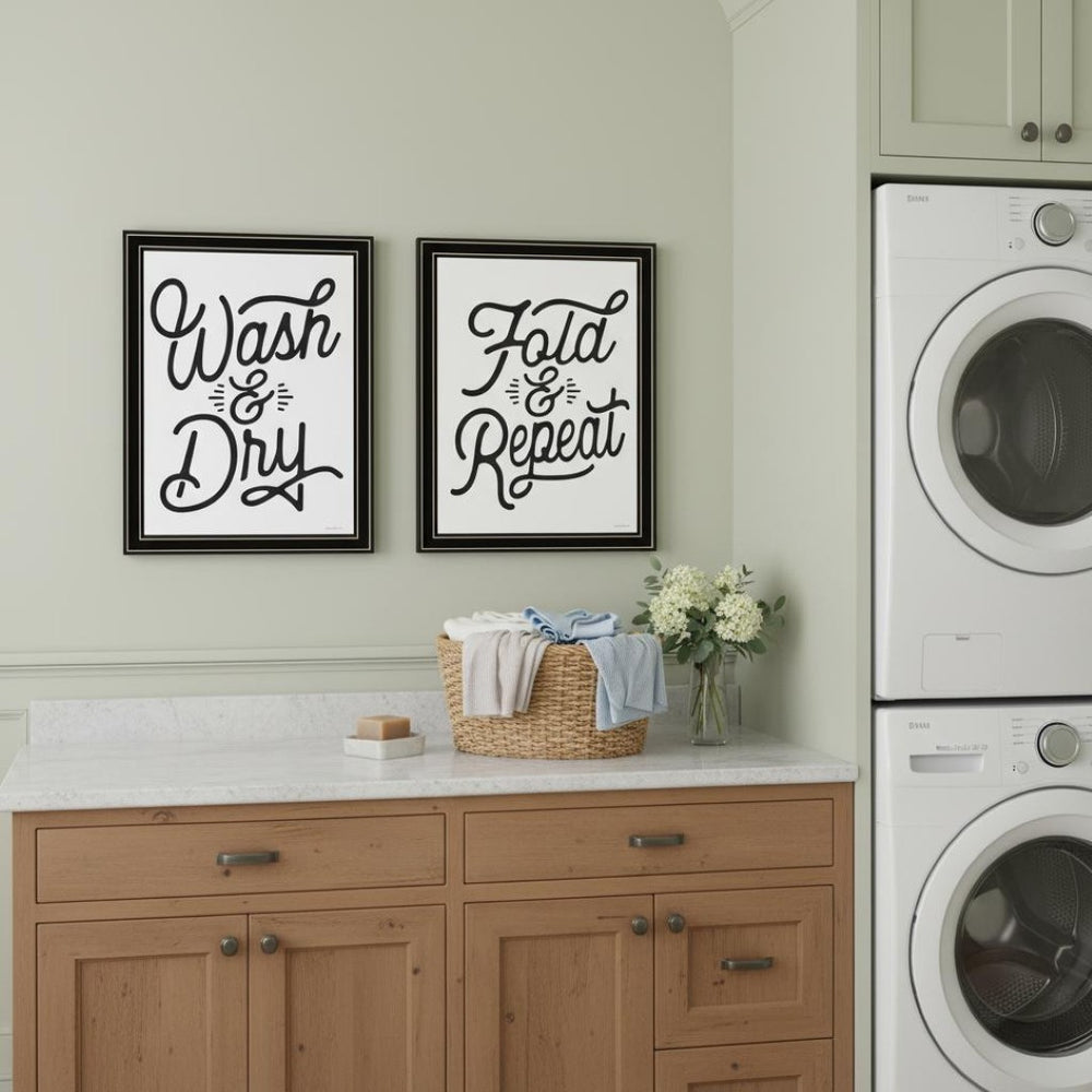 HomeRoots Set of Two "Laundry Collection" Modern Black Framed Wall Art Prints for Stylish Home Décor 568631