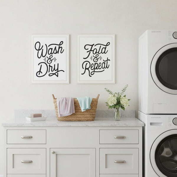 HomeRoots Set of Two Framed Laundry Wall Art Prints - Charming White Decor for a Stylish Laundry Room Space 568632