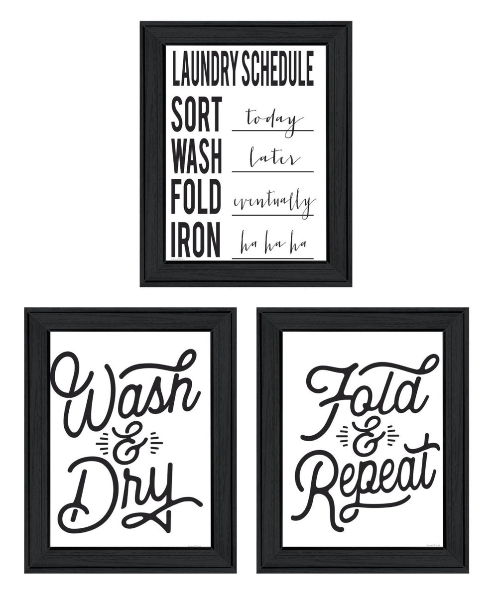 HomeRoots Set of Three Stylish Laundry Room Wall Art Prints in Black Frames – Transform Your Space Today! 568633