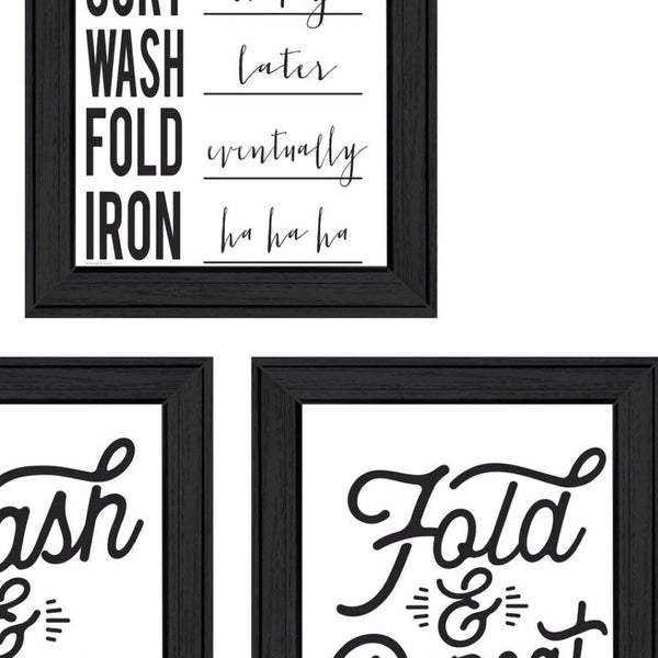 HomeRoots Set of Three Stylish Laundry Room Wall Art Prints in Black Frames – Transform Your Space Today! 568633