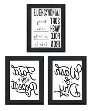 HomeRoots Set of Three Stylish Laundry Room Wall Art Prints in Black Frames – Transform Your Space Today! 568633