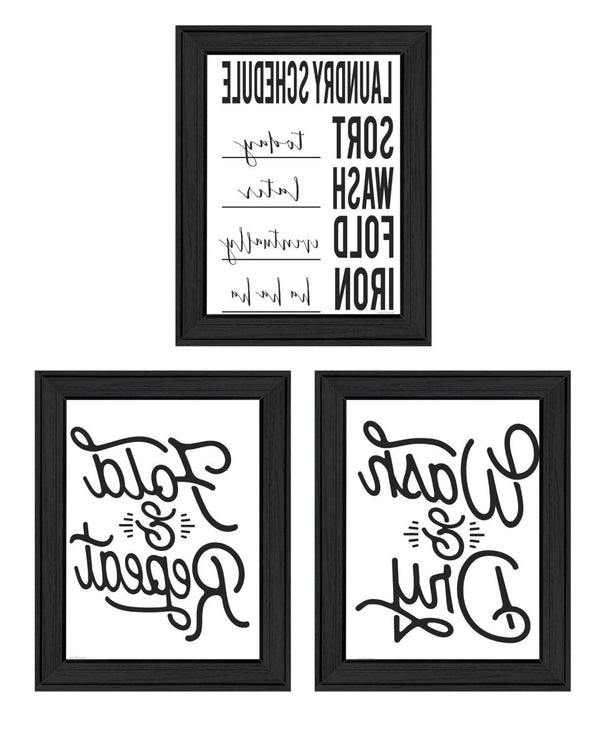 HomeRoots Set of Three Stylish Laundry Room Wall Art Prints in Black Frames – Transform Your Space Today! 568633