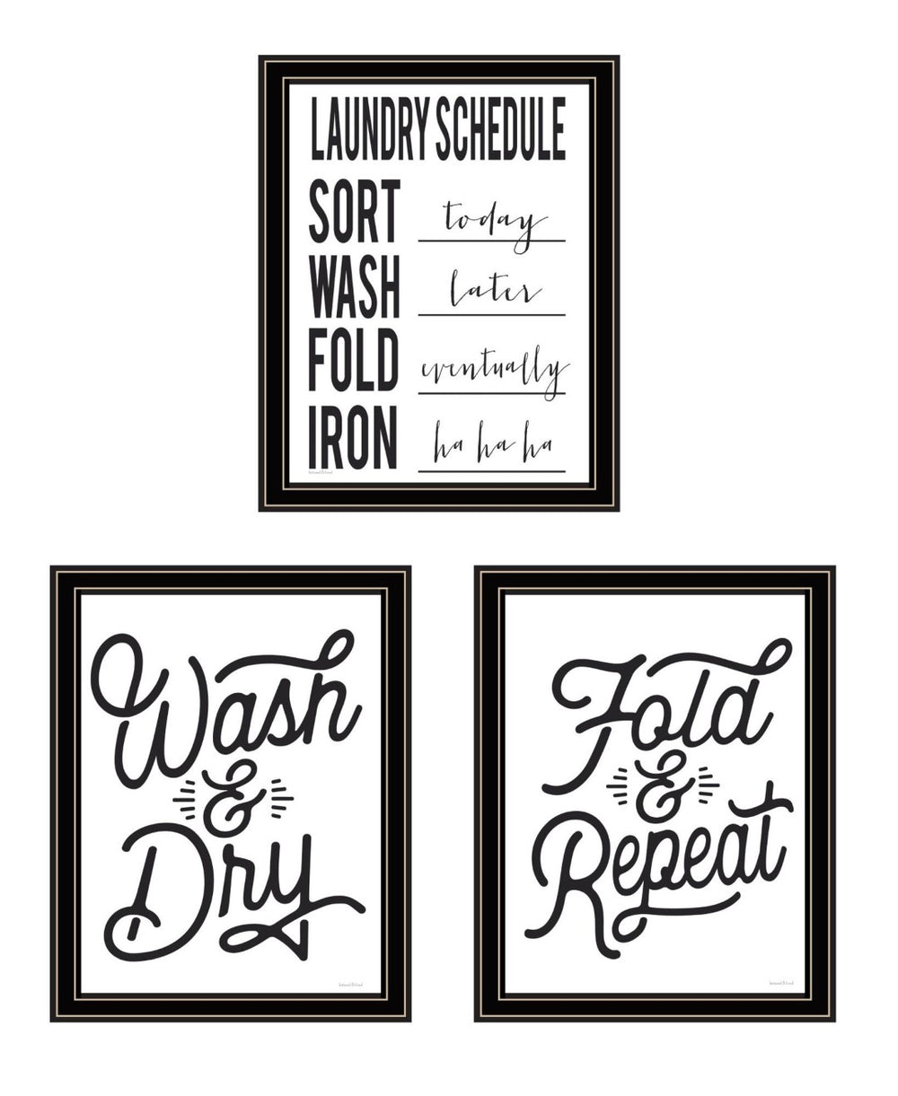 HomeRoots Set of Three Framed Laundry Prints - Modern Wall Art for a Stylish Laundry Room Makeover! 568634