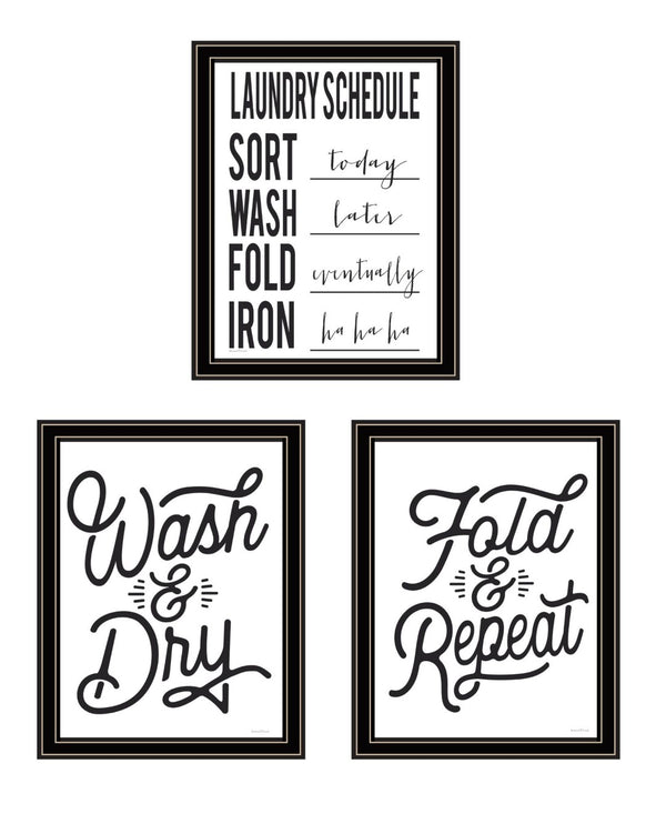 HomeRoots Set of Three Framed Laundry Prints - Modern Wall Art for a Stylish Laundry Room Makeover! 568634