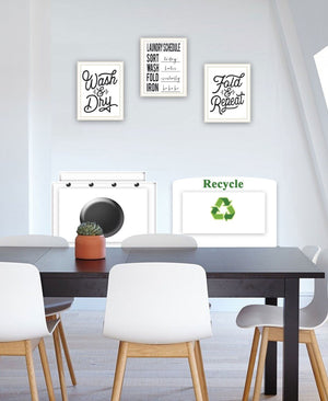 HomeRoots Set of Three Stylish Laundry Schedule Prints in White Frames - Chic Wall Art for Your Laundry Room 568635