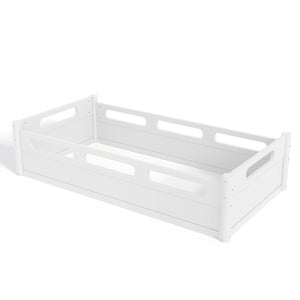 English Elm Twin Low Profile Floor Bed with Guardrails Pine Wood Frame Minimalist Bedroom White W1580P438763